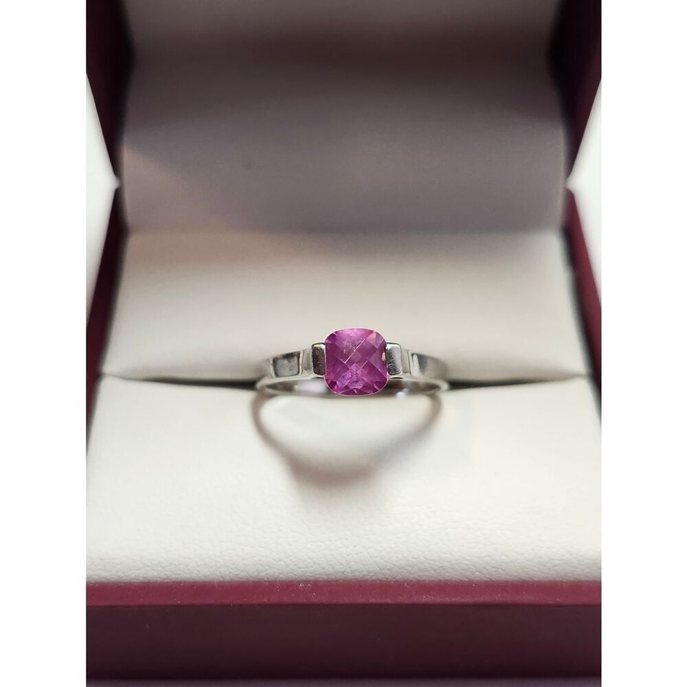 Sterling Silver Pink Ruby Cushion-Cut Gemstone Ring Sz 7.25